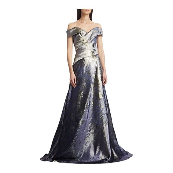 Rene Ruiz Metallic Off-the-Shoulder Gown size 4 NWT - Picture 1 of 5